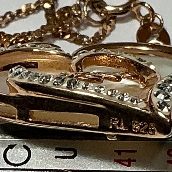 Ralph Lauren Sterling Silver Gold Tone Heart Shaped Love Pendant. 19” long - Picture 5 of 7